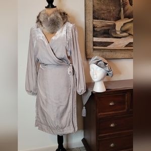 J Crew silver velvet wrap around dress 14T